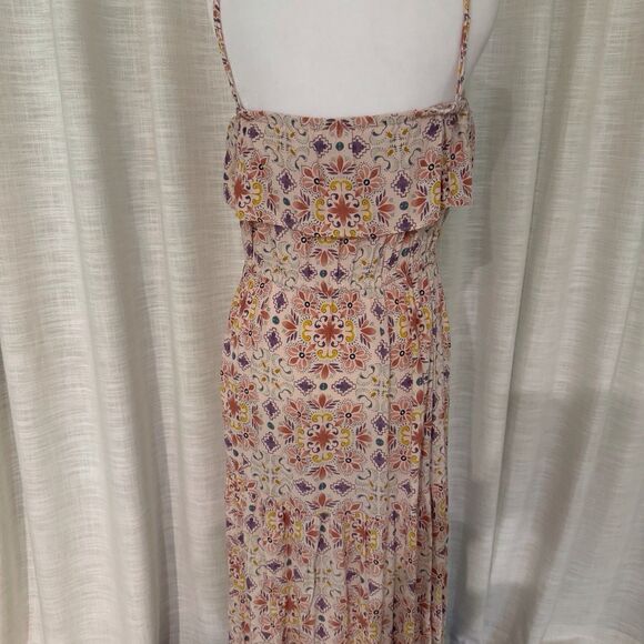 Loft Dress‎ Women Med Peach Pink Floral Maxi Tiered Ruffle Coquette CottageCore - Picture 8 of 11